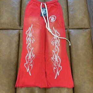 Hellstar Red Flames Sweatpants / Joggers Red / White Mens Size S, M, L